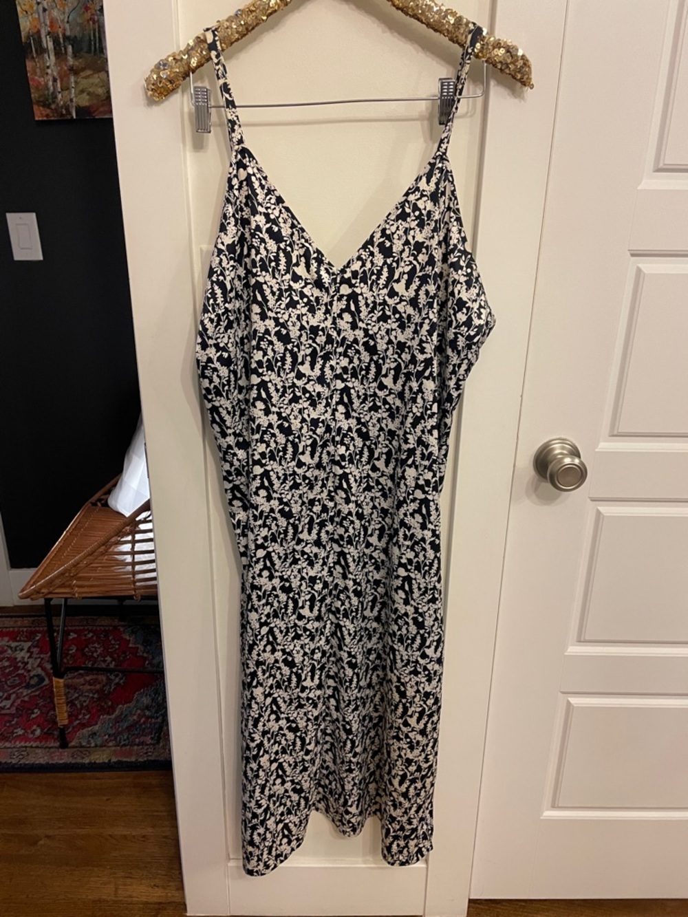 Something Navy Black and White Floral Midi Slip Dress